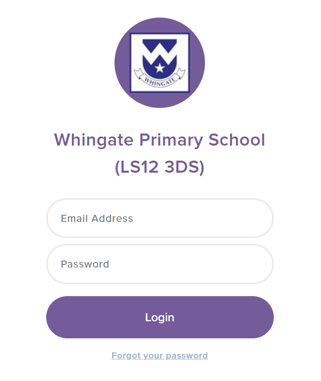 Screenshot of log in screen